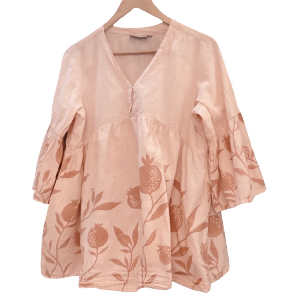 Utsa Woman’s  Novelty Pomegranate Print Baby Doll Spring Pink Cotton Swing Top